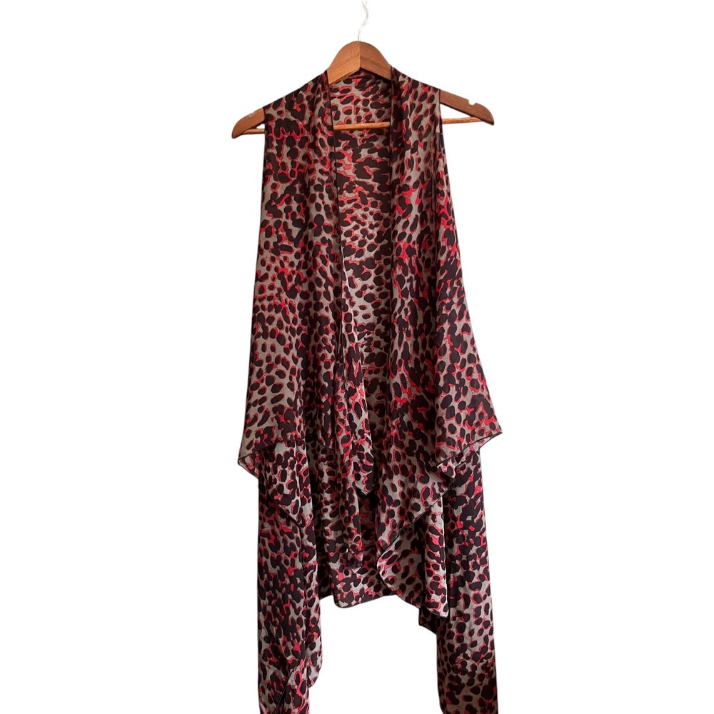 89th & Madison Vest Women One Size Red Leopard Print Draped Open Front Excellent